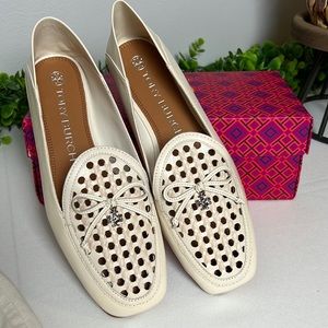Tory Burch Charm Woven Leather Loafer in Ivory